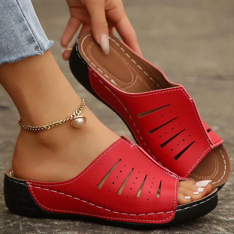 Women Sandals Peep Toe Heels Sandals Summer Wedge Shoes Women Heeled Sandals 2024 New Wedges Slippers Women's Summer Footwear - Image 3