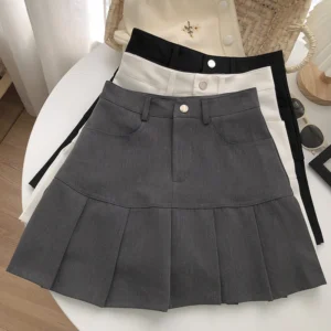 Y2K Vintage High Waist Pleated Skirt Women College Style Uniforms Safety Pants Mini Skirts Woman Korean Street Slim A-Line Skirt
