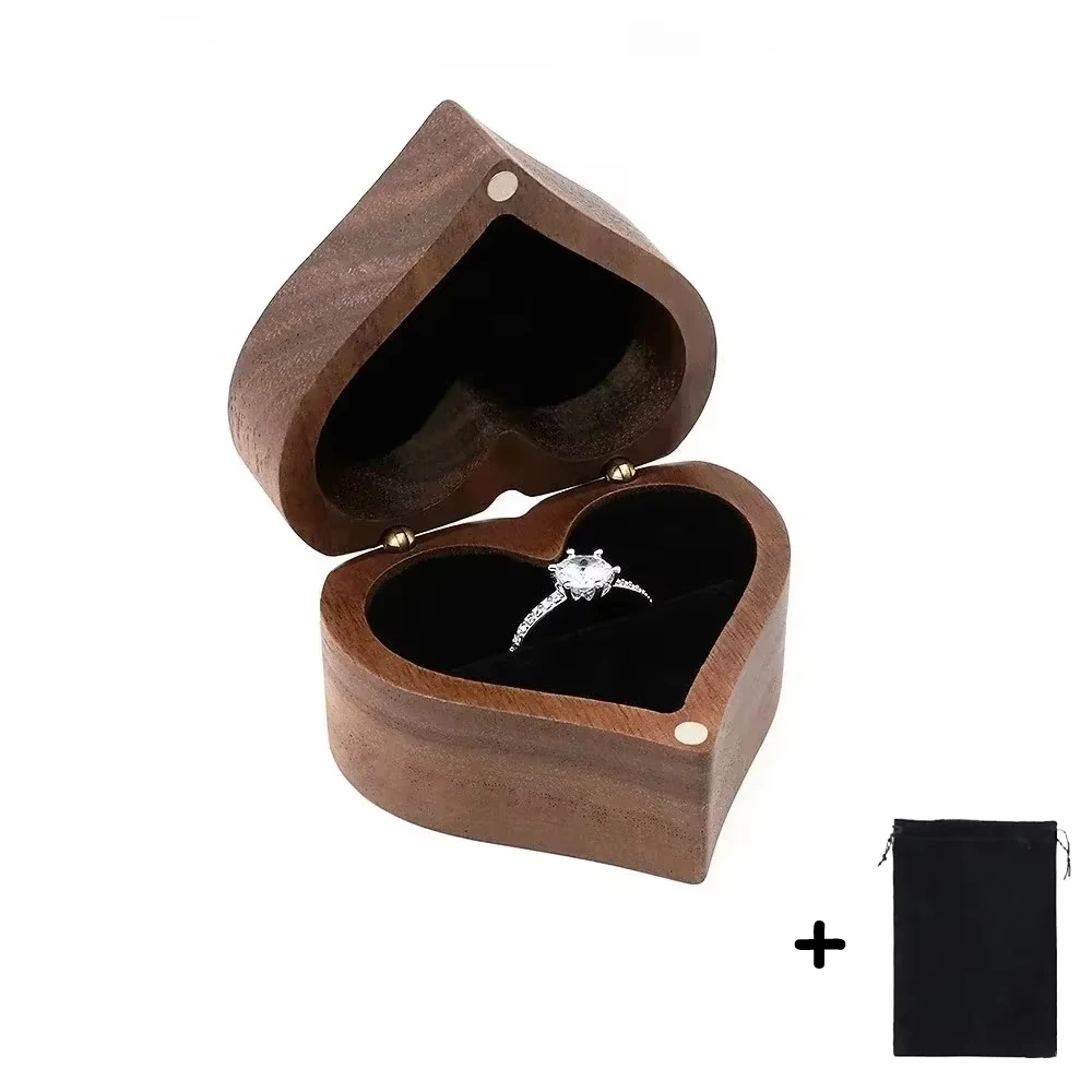 1PCS Free Engraving Custom Love Heart Shaped Walnut Wood Ring Box for Wedding Ceremony Jewelry Box Storage Proposal Wedding Gift - Image 18