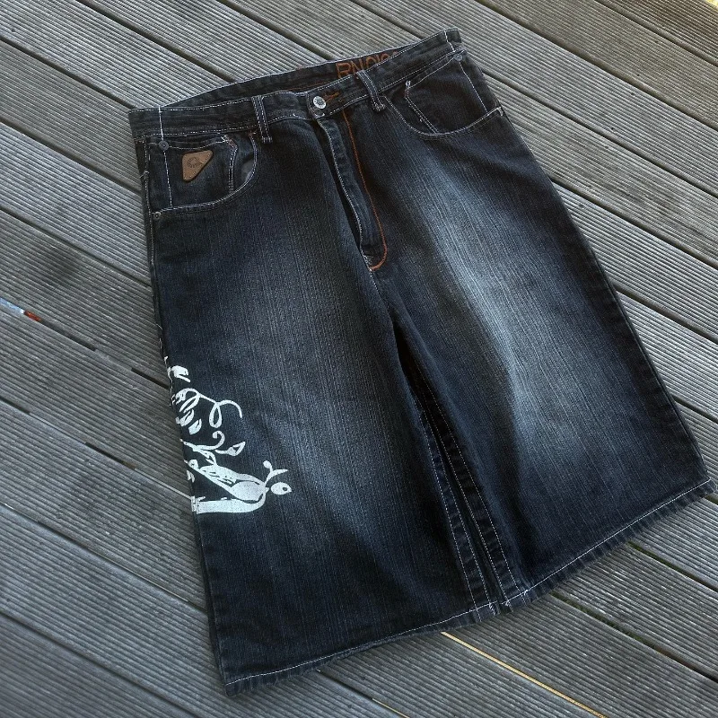 American New Fashion Popular Oversized Print Patch Casual Denim Shorts Women Y2k Gothic Hip Hop Joker Couple Shorts Streetwear - Image 4