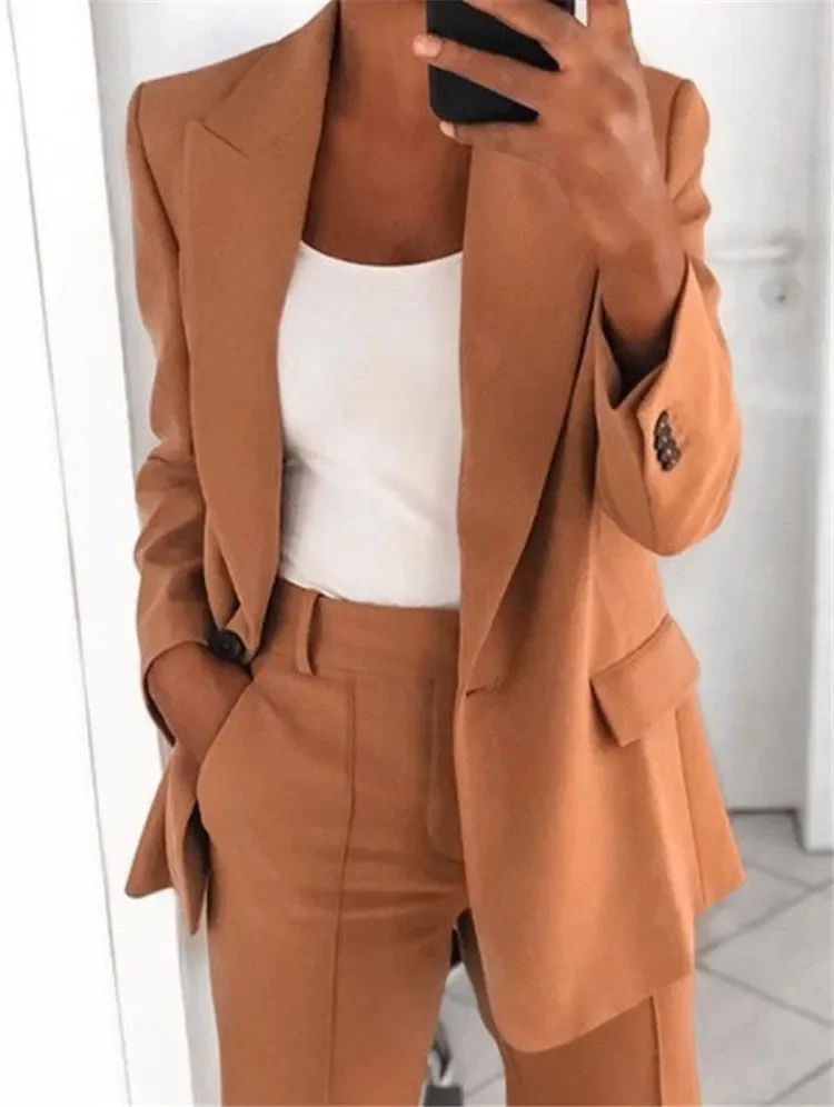 2024 S-5XL Women's Blazer Casual Long-sleeved Top Solid Color Suit Collar Button Simple Temperament Commuter Plus Size Blazer - Image 4