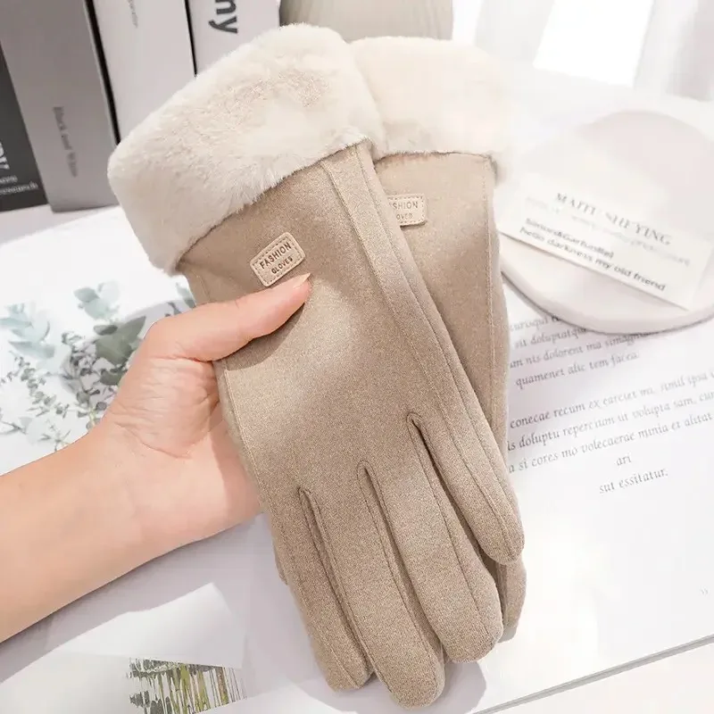 Women Winter Thick Plush Gloves Fashion Warm Suede Outdoor Guantes Lady Touchscreen Driving Gloves Sports Cycling Mittens - Image 7