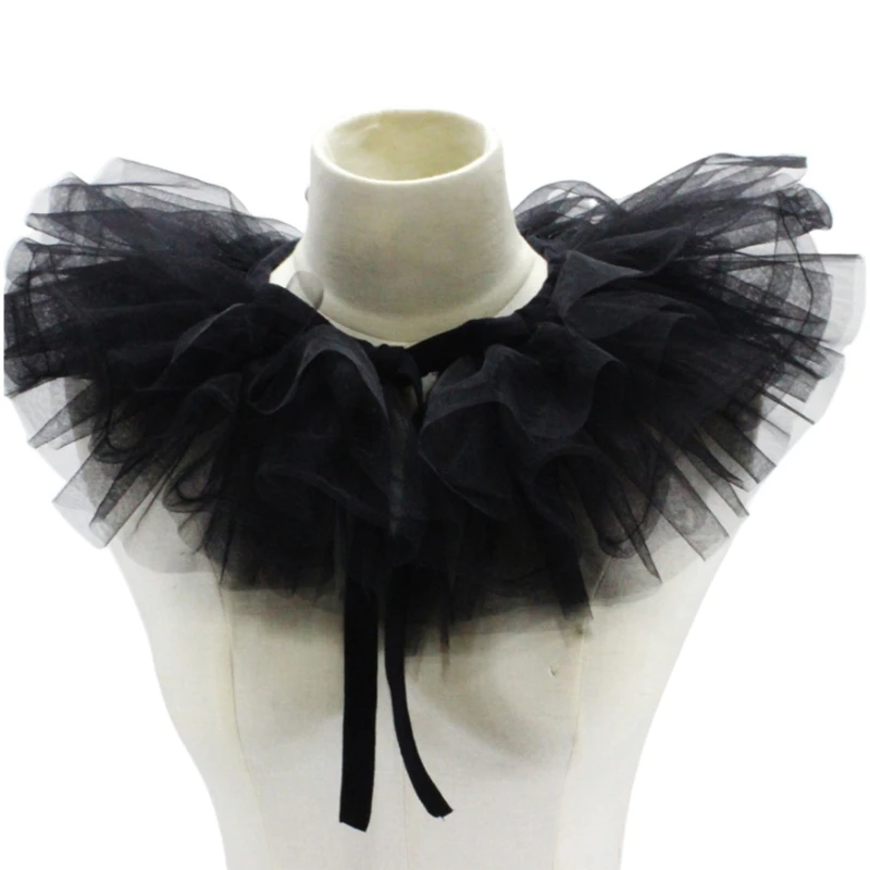 Women Victorian Ruffled Mesh Fake Collar Shawl Retro Layered Tulle Detachable Neck Ruff Decorative Clown Cosplay Choker - Image 2