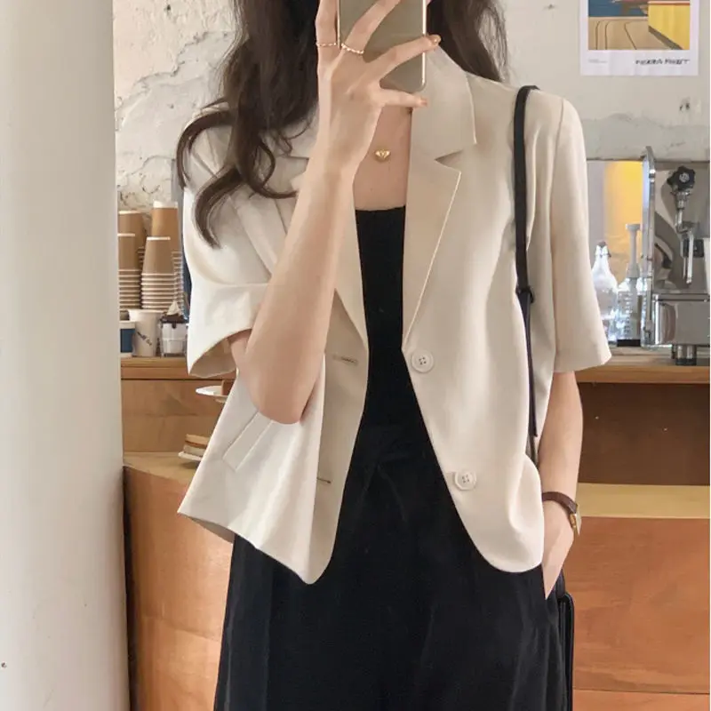 Summer New Sle Women's ort Sve Suit Casual Loose Fit Thin Sun Protection Outerwear Korean Version Drapey Wester - Image 6