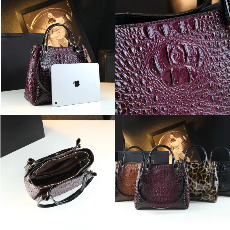 Genuine Leather Women Handbags New Tote Bag Fashion Crocodile Print Bucket Bag Retro Shoulder Messenger Bags Trend 2025 - Image 4