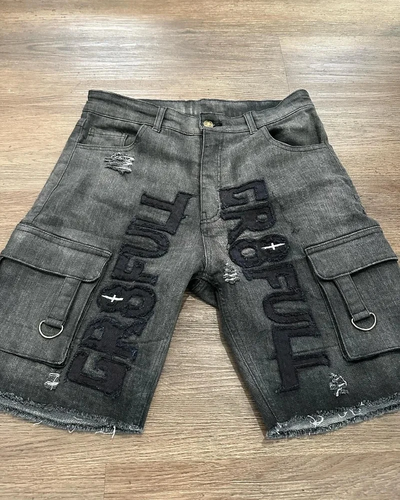 American New Fashion Popular Oversized Print Patch Casual Denim Shorts Women Y2k Gothic Hip Hop Joker Couple Shorts Streetwear - Image 8