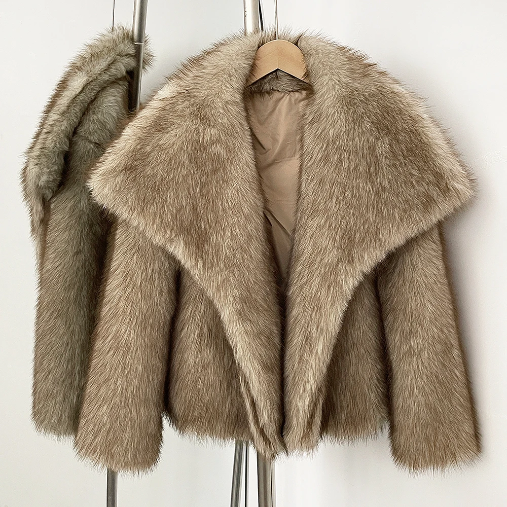 Winter Clothes New Fashion Gradient Fluffy Fur Coat Women High Street Luxury Big Fur Collar Faux Fox Fur Jacket Female Overcoats - Image 3