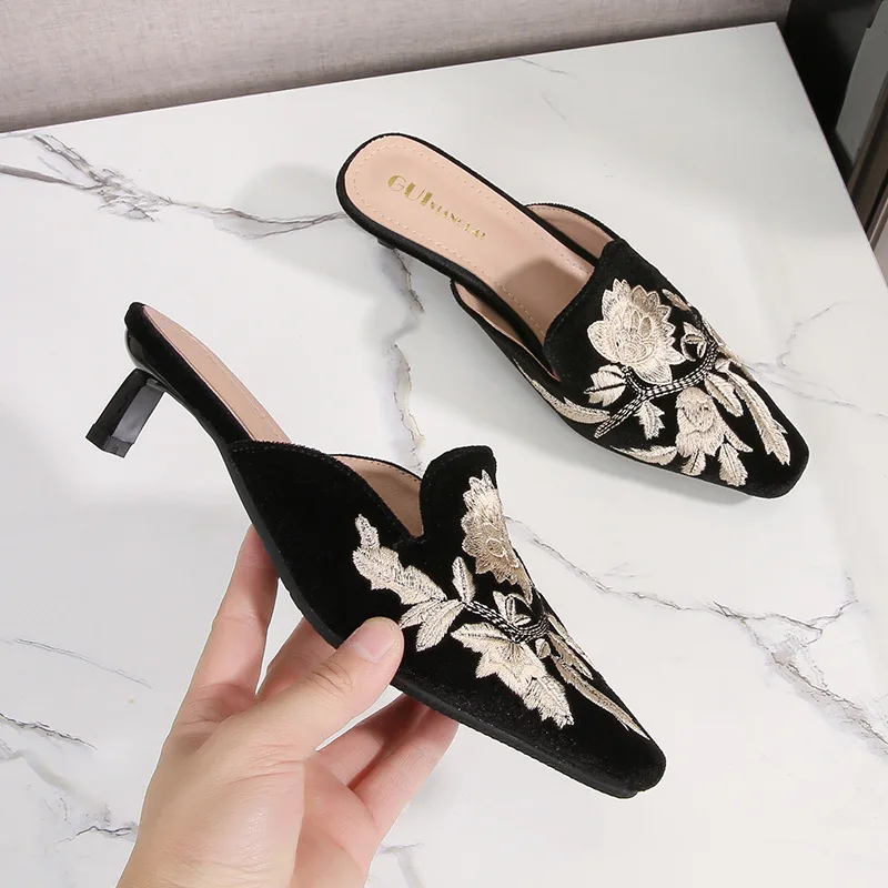 New Chinese Embroidered Baotou Half Slippers for Women, Spring and Summer Retro Cool Dragging Shoes for Women, Outdoor Shoes - Image 14