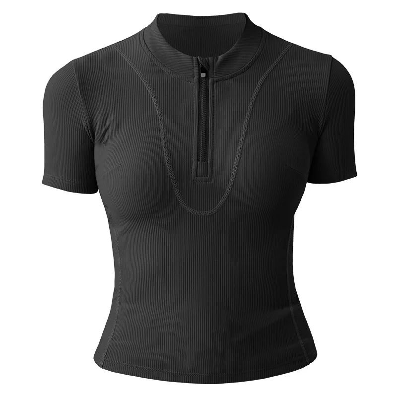 Aiithuug Women Slim Fit Gym Shirts Half Zip Workout Tops Quarter Zip Fitness Shirt Running Quicky Dry Short Sleeve Yoga Tops - Image 8