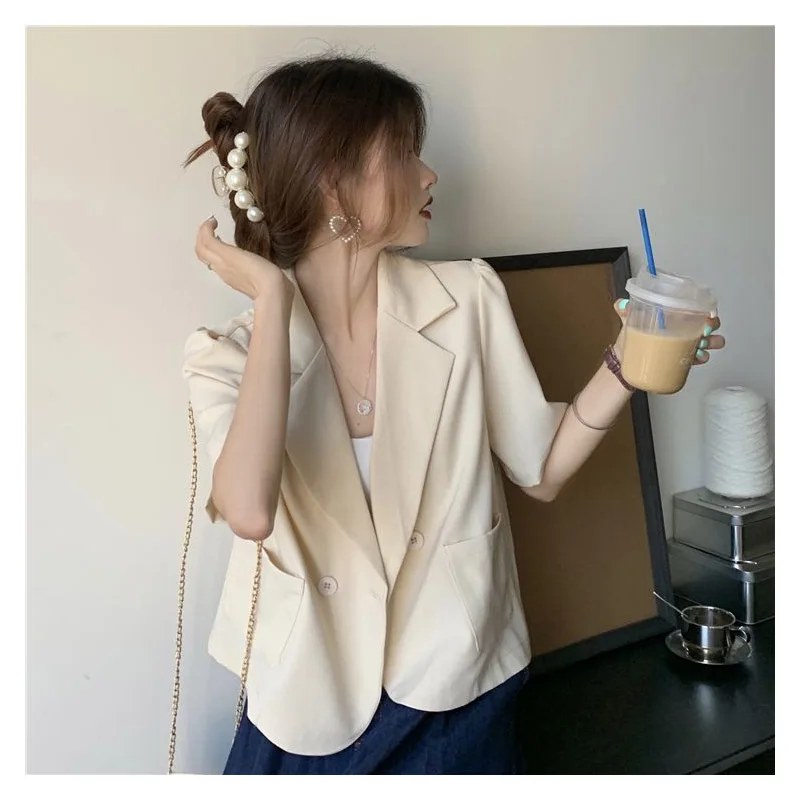 Women's Clothing White Summer Jacket Loose Fit Slim Waist Minimalist Chic Office Ready Comfortable Fashionable Blazer - Image 3