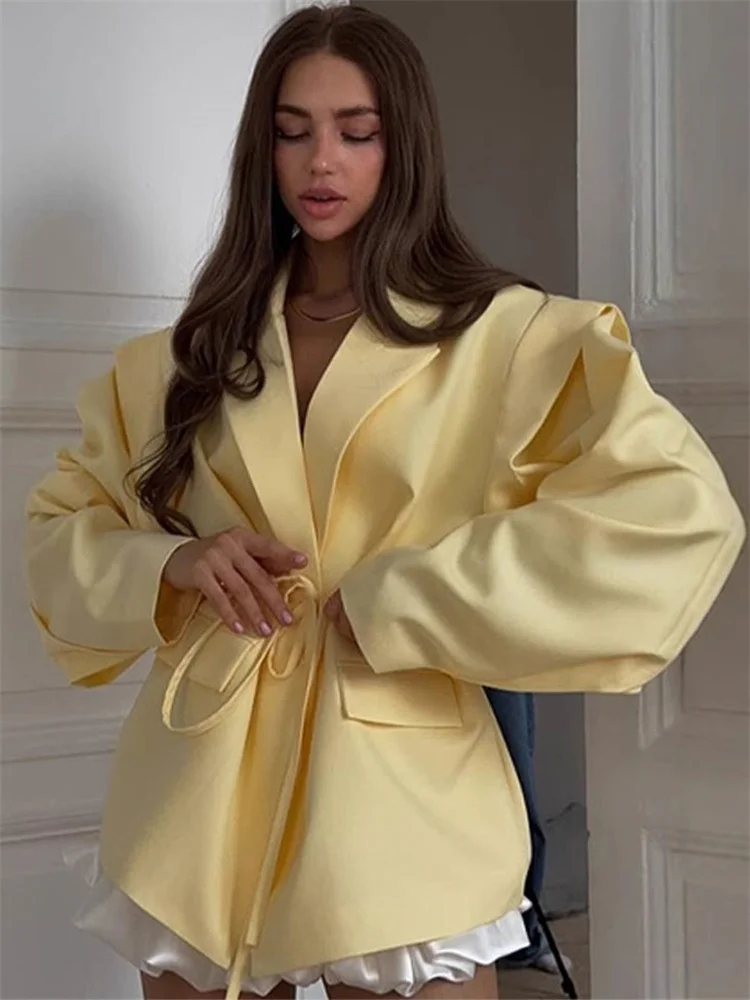 Tossy Elegant Commute Suit jacket Female Lace-Up Loose Pocket Patchwork Lapel Party Looks Outwear For Women Bandage Coat jacket - Image 2