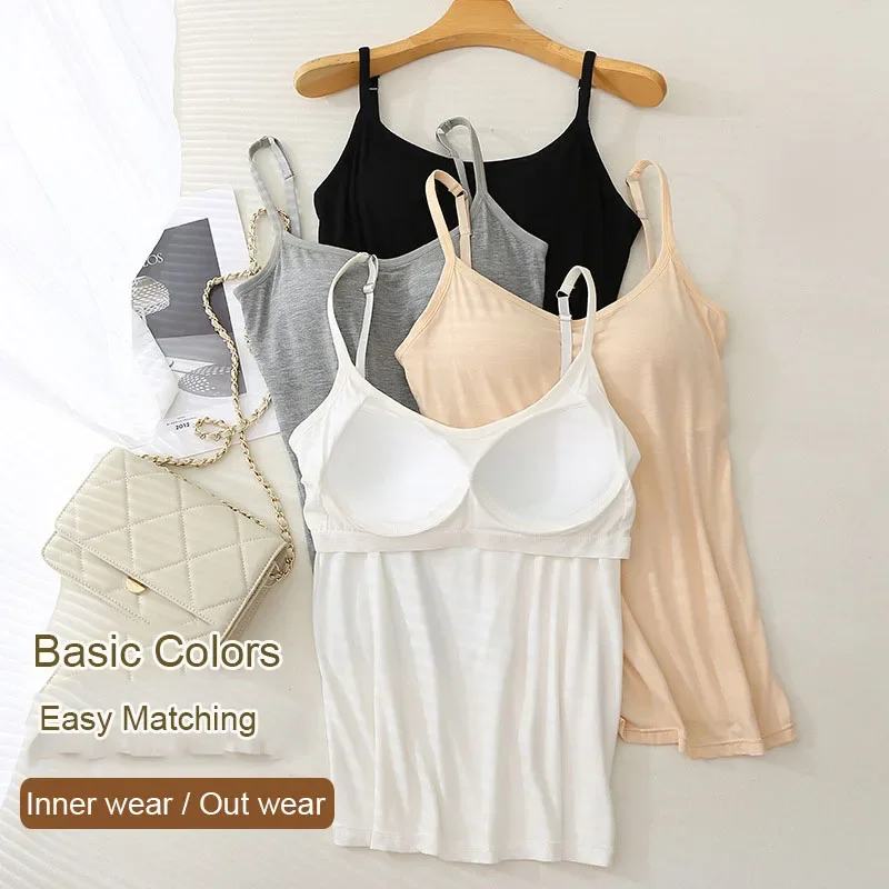 M-3XL For 35-85kg Modal Plus Size Camisole Tank Top With Fixed Cup Women's Chest Padded Outer Wear Bottoming Underwear Wear-Free - Image 2