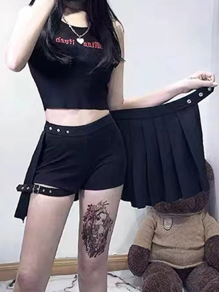 AltGoth Punk Mall Goth Shorts Skirt Women Y2k E-girl Streetwear Harajuku Leg Ring Buckle Detachable High Waist Emo Alt Clubwear - Image 4