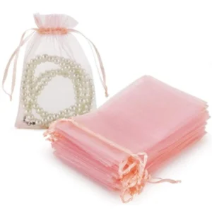 50pcs Pink Organza Drawstring Jewelry Small Bag for Earring Favor Wrapping Packing Pouch Packaging Wedding Businesses Organizer