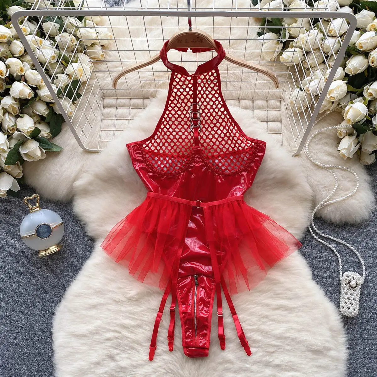 Women' Sexy Lace Camisole Slim Solid Color Sleeveless Bodysuit Erotic Lingerie V-Neck Ultra-Thin Pajamas Hollow Sheer Playsuit - Image 38