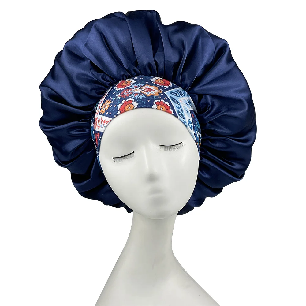 Women Satin Bonnet Floral Print Spandex Wide Stretchy Band Bonnet Satin Cheveux Nuit Silk Sleeping Night Cap Bonnets for Women - Image 2