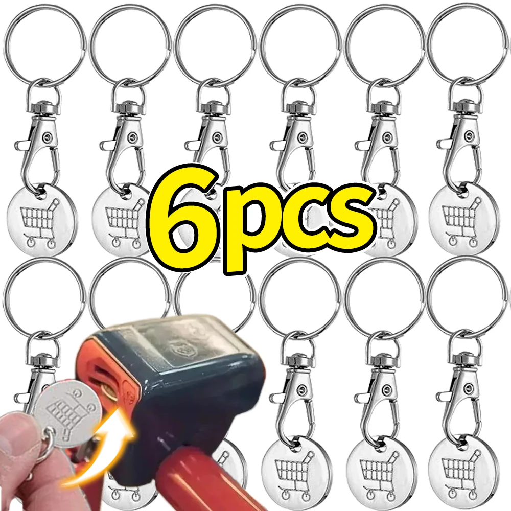 1/6Pcs Trolley Tokens Keychains Universal Small Metal Stainless Steel Portable Shopping Cart Tokens Key Ring Ornament Decoration - Image 9