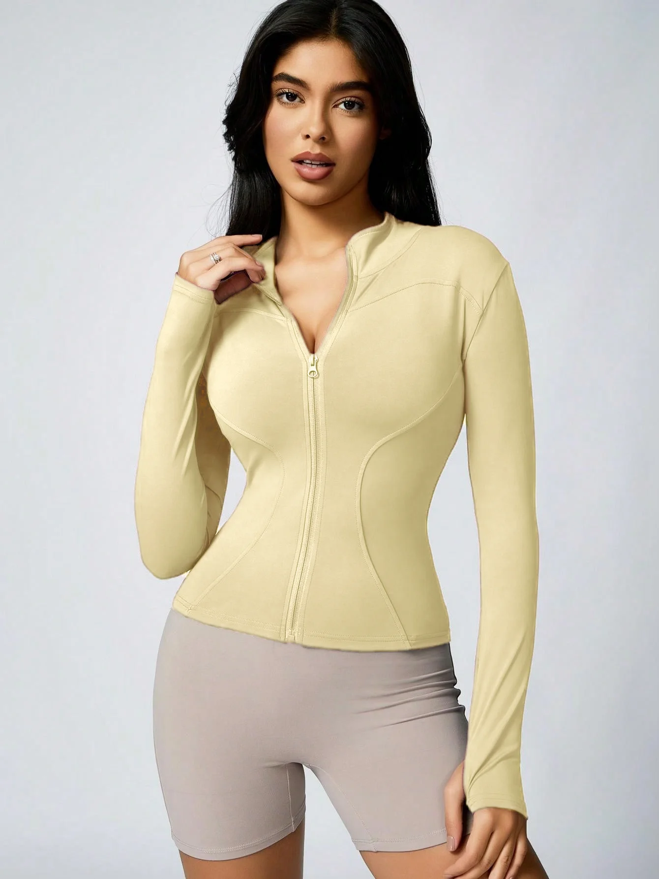 Women's Solid Color Zipper Turtleneck Sports Jacket, Long-Sleeved Sports Top, Gym Wear, Ladies' Sportswear for Indoor and Outdoo - Image 18