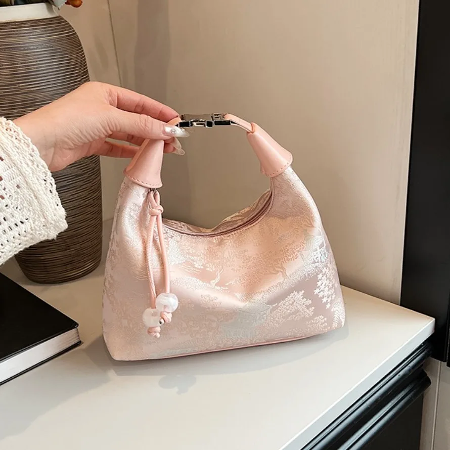 4 Colors Embroidered Chinese Style Handbag Zipper Canvas Pea Purses Adjustable Luxury Cheongsam Bag Work - Image 2