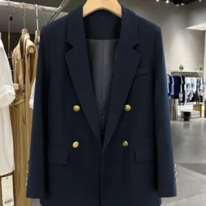 Women's Jacket Suit Jacket Casual Blazers Navy Blue Premium Single-breasted Lapel Loose New Office Worker Coat for Women Outwear