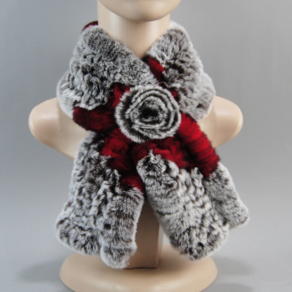 New Style Hand Knitted Real Natural Rex Rabbit Fur Scarf Women Winter Warm Rex Rabbit Fur Scarves Lady Soft Real Fur Neckerchief - Image 4