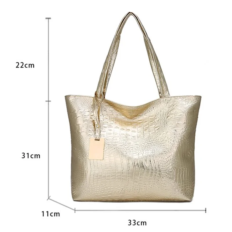 Brand Fashion Casual Women Shoulder Bags Silver Gold Black Crocodile Handbag PU Leather Female Big Tote Bag Ladies Hand Bags Sac - Image 6