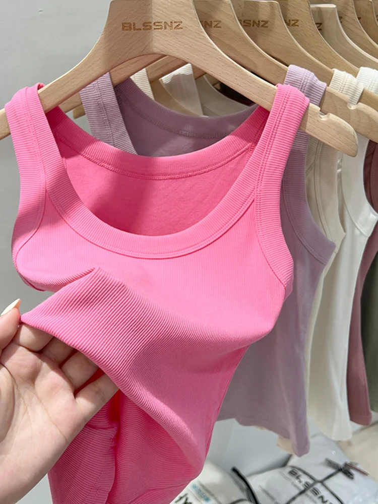 zjaiss Women Solid Round Neck Ribbed Tank Top Camisole Women 2025 Summer Basic Elastic Tank Top O Neck Solid Tank Top - Image 9