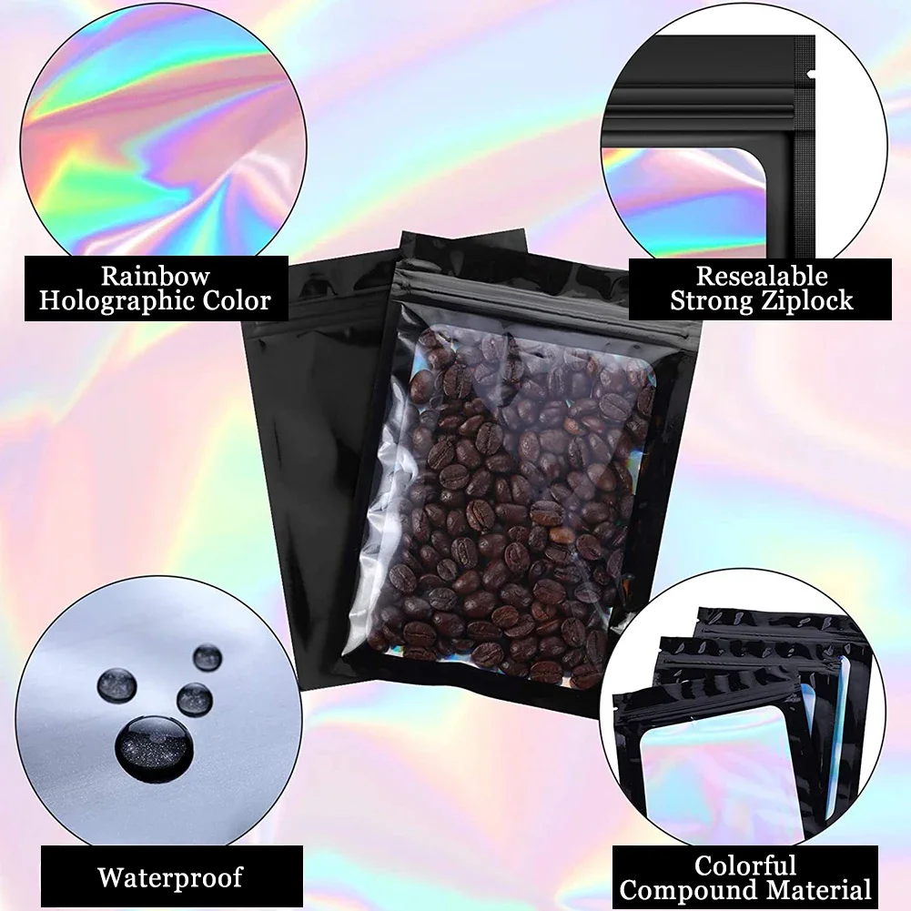 100Pcs Holographic Ziplock Bags Plastic Laser Iridescent Zip Bags for Manicure Eyelash Display Earrings Ring Jewelry Storage Bag - Image 6