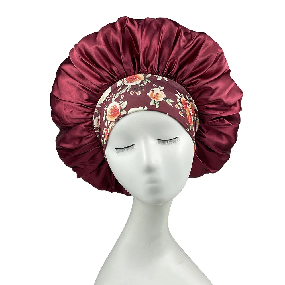 Women Satin Bonnet Floral Print Spandex Wide Stretchy Band Bonnet Satin Cheveux Nuit Silk Sleeping Night Cap Bonnets for Women - Image 3