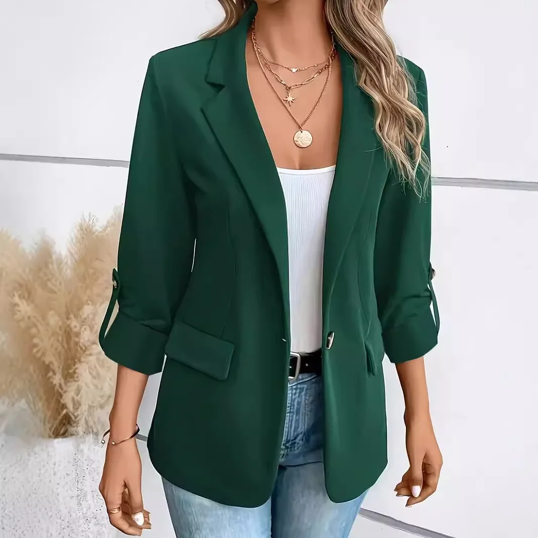 New Women's Blazers Long-sleeved Cardigan Single Button Simple Office Suit Top Commuting Fashion Versatile Basic Coats - Image 5