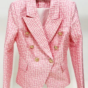 HIGH STREET Newest 2024 Designer Jacket Women's Double Breasted Lion Buttons Geometrical Jacquard Blazer
