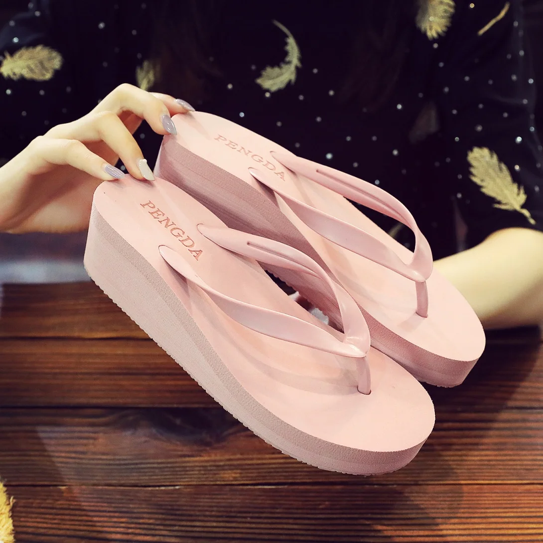 European and American New Style Flip-Flops for Women Thick-Soled Summer Fashion Internet Celebrity High-Heeled Slippers Non-Slip Flip-Flops for Beach and Seaside Wear Wedge Sandals - Image 8