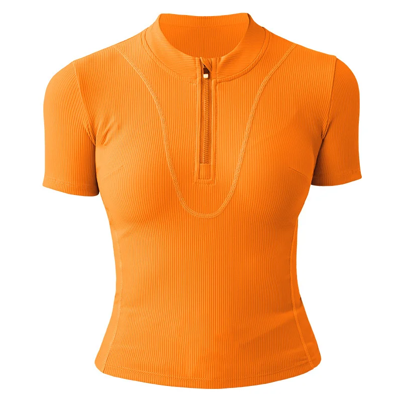 Aiithuug Women Slim Fit Gym Shirts Half Zip Workout Tops Quarter Zip Fitness Shirt Running Quicky Dry Short Sleeve Yoga Tops - Image 11