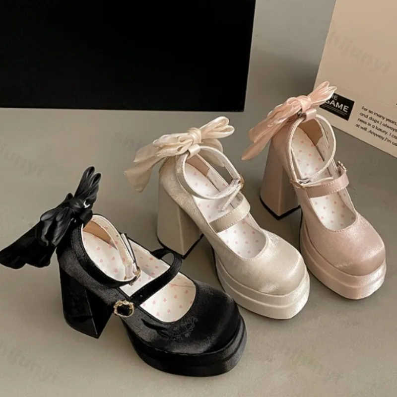 Women High Heel Shoes Lolita Pumps Fashion 2025 Spring Autumn Ladies Outdoor Retro Bow Mary Jane French Elegant 6-8cm High Heels - Image 4