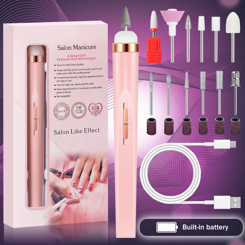 YIKOOLIN 5 in 1 Electric Nail Polish Drill Machine USB Charge Portable Manicure Set Exfoliation and Polishing for Nail Salon
