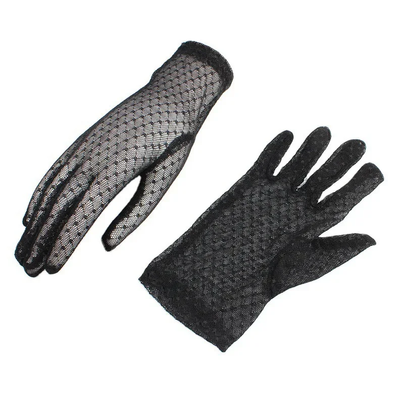 Women Summer Sexy Black Lace Gloves Mesh Hollow Breathable Sunscreen Short Paragraph Female High Elasticity Transparent Gloves - Image 6