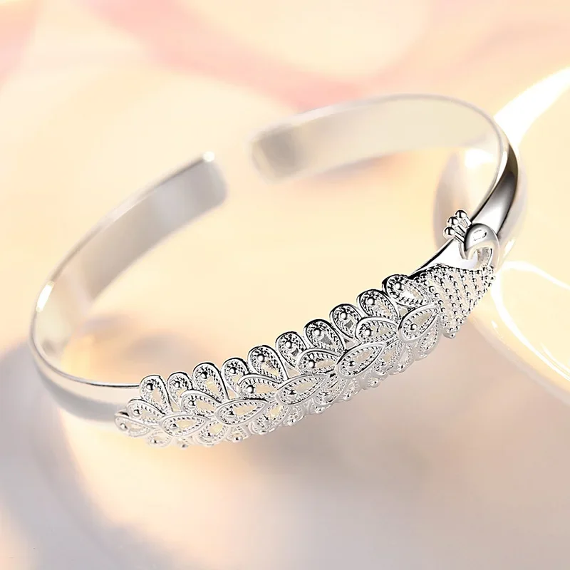 925 Sterling Silver Peacock Opening Screen Bracelet For Women Luxury Designer Texture Open Bracelets Party Original Jewelry Gift - Image 5