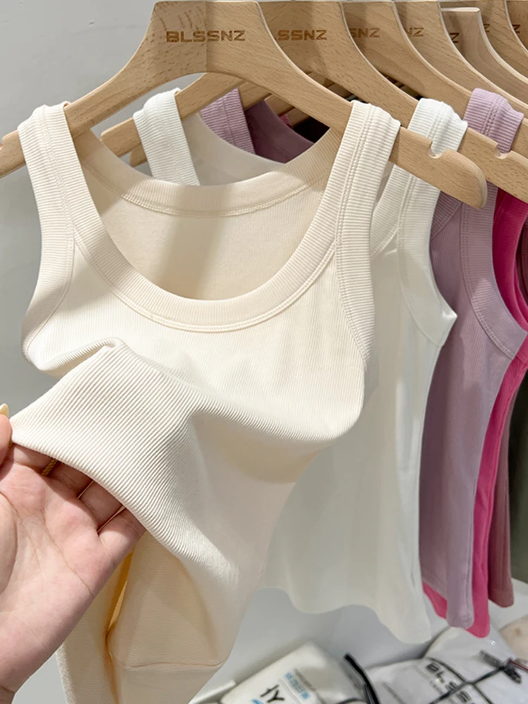 zjaiss Women Solid Round Neck Ribbed Tank Top Camisole Women 2025 Summer Basic Elastic Tank Top O Neck Solid Tank Top - Image 2
