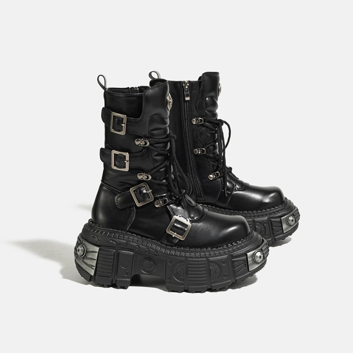 Metal Platform Middle Tube 2023 New Dark Punk Increased Lace-up Female Zipper Girl Motorcycle Boots Women