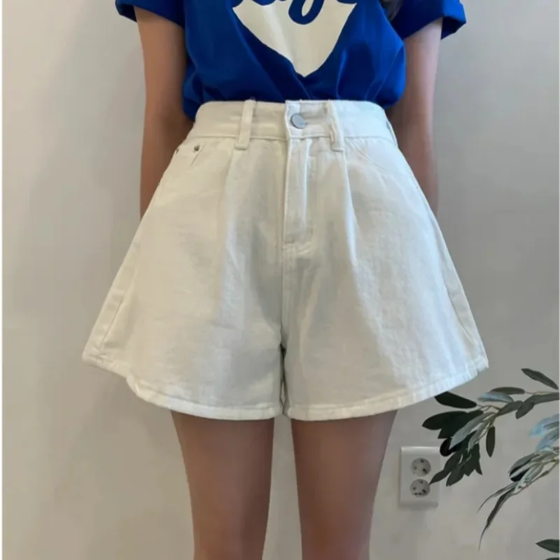 REALEFT 2024 New High Waist Washed Women's Denim Wide Leg Shorts Summer Buttons Casual Female Blue Jeans Trouses Pockets - Image 10
