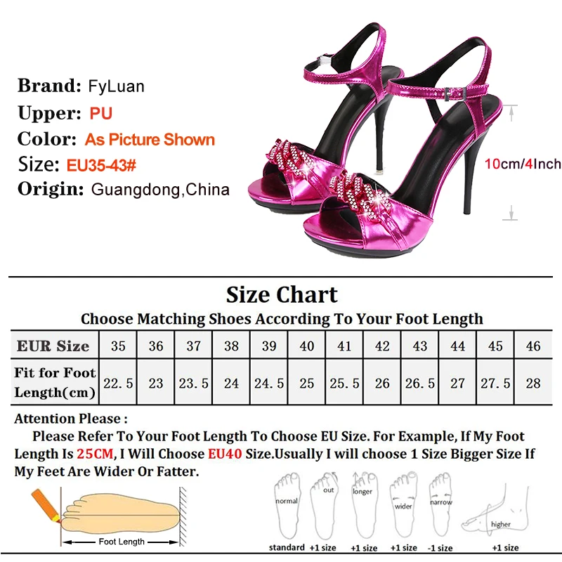 Women Sandals 10CM Thin Heels Summer Buckle Strap Glitters Rhinestone Party Shoes 2025 New Club Stage Luxury Sandals For Ladies - Image 4