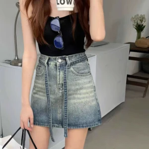 Female Jeans Skirts Sequin Gyaru Mini Y2k Vintage Summer 2025 Aesthetic Cheap Clothing Trend Casual Women's Denim Skirt Short