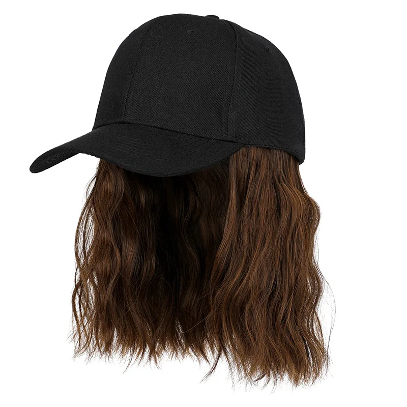 New Fashion Hat Hair Extensions Medium Long Ladies Curly Wigs Hats Connected Head Cover Synthetic Peaked Cap Wig For Women - Image 6