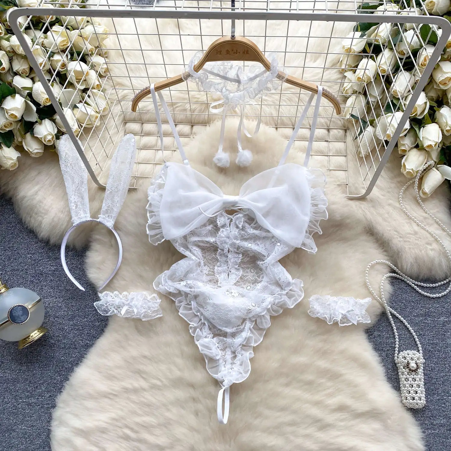 Women' Sexy Lace Camisole Slim Solid Color Sleeveless Bodysuit Erotic Lingerie V-Neck Ultra-Thin Pajamas Hollow Sheer Playsuit - Image 8
