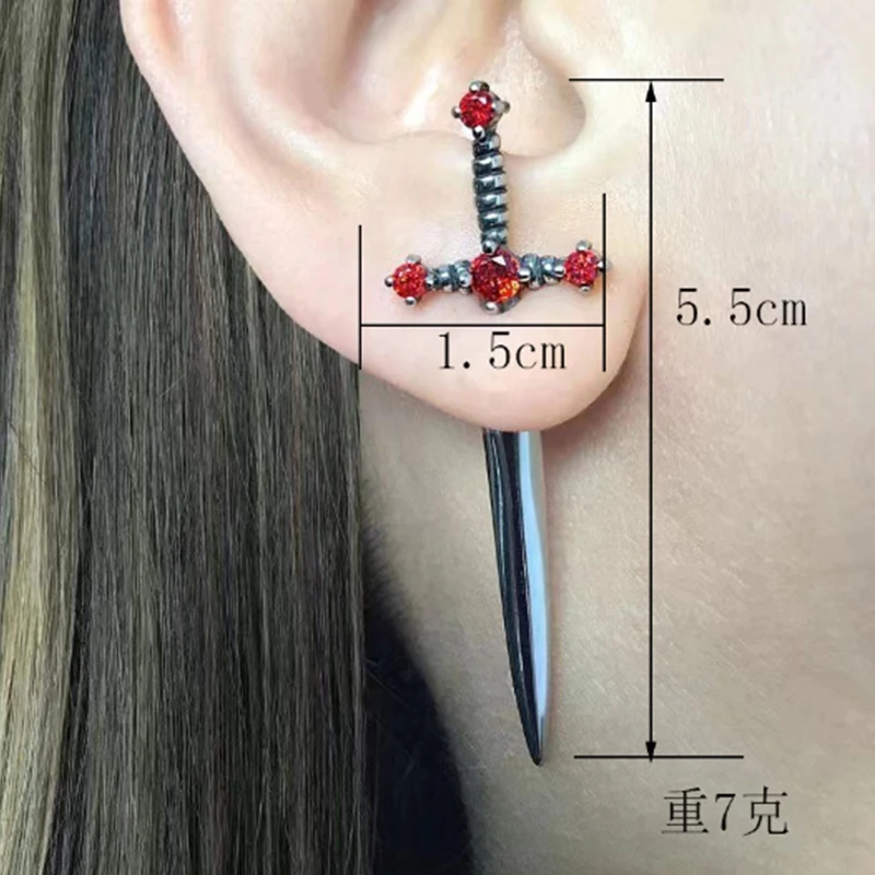 Kiss Jewelry Punk Sword Gothic Kinitial Piercing Earrings for Women Men Goth Crystal Ear Jacket Dagger Stud Earrings Jewelry - Image 6