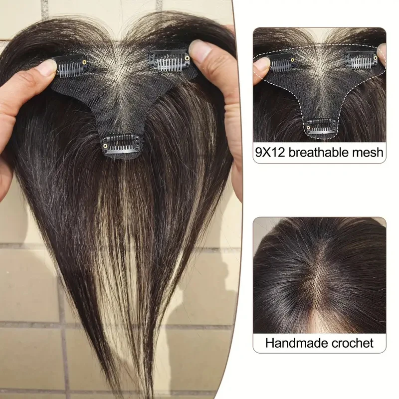 Elegant Women's Topper Real Human Hair Straight Full Coverage Ideal for Thinning Hair White Hair Coverage Beginner-Friendly