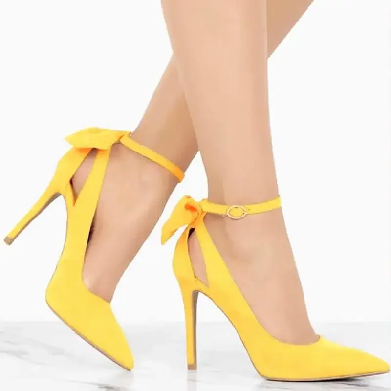 Women's High Heels Bow Tie Back Sexy Stiletto Pumps Pointed Toe Bowknot 11cm Sexy Ankle Strap High Heeled Female Wedding Shoes - Image 10