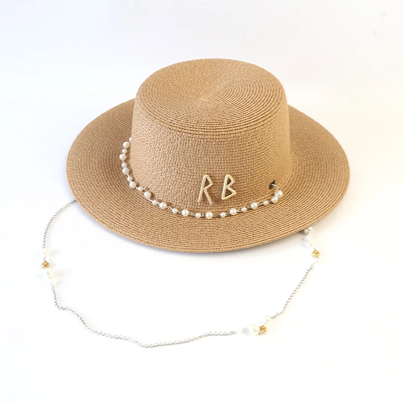 New Women Summer Hats Straw Sun Hat Panama Elegant Straw Fedoras Lady Girl Outdoor Vacation with Pearl Chain Sunshade Beach Hat - Image 7