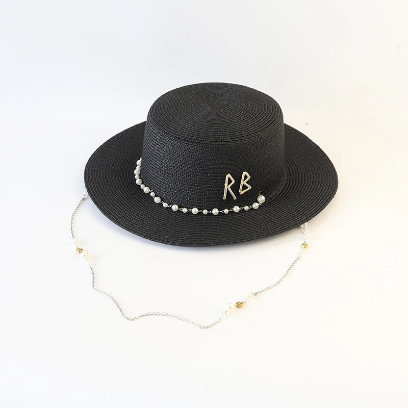 New Women Summer Hats Straw Sun Hat Panama Elegant Straw Fedoras Lady Girl Outdoor Vacation with Pearl Chain Sunshade Beach Hat - Image 10