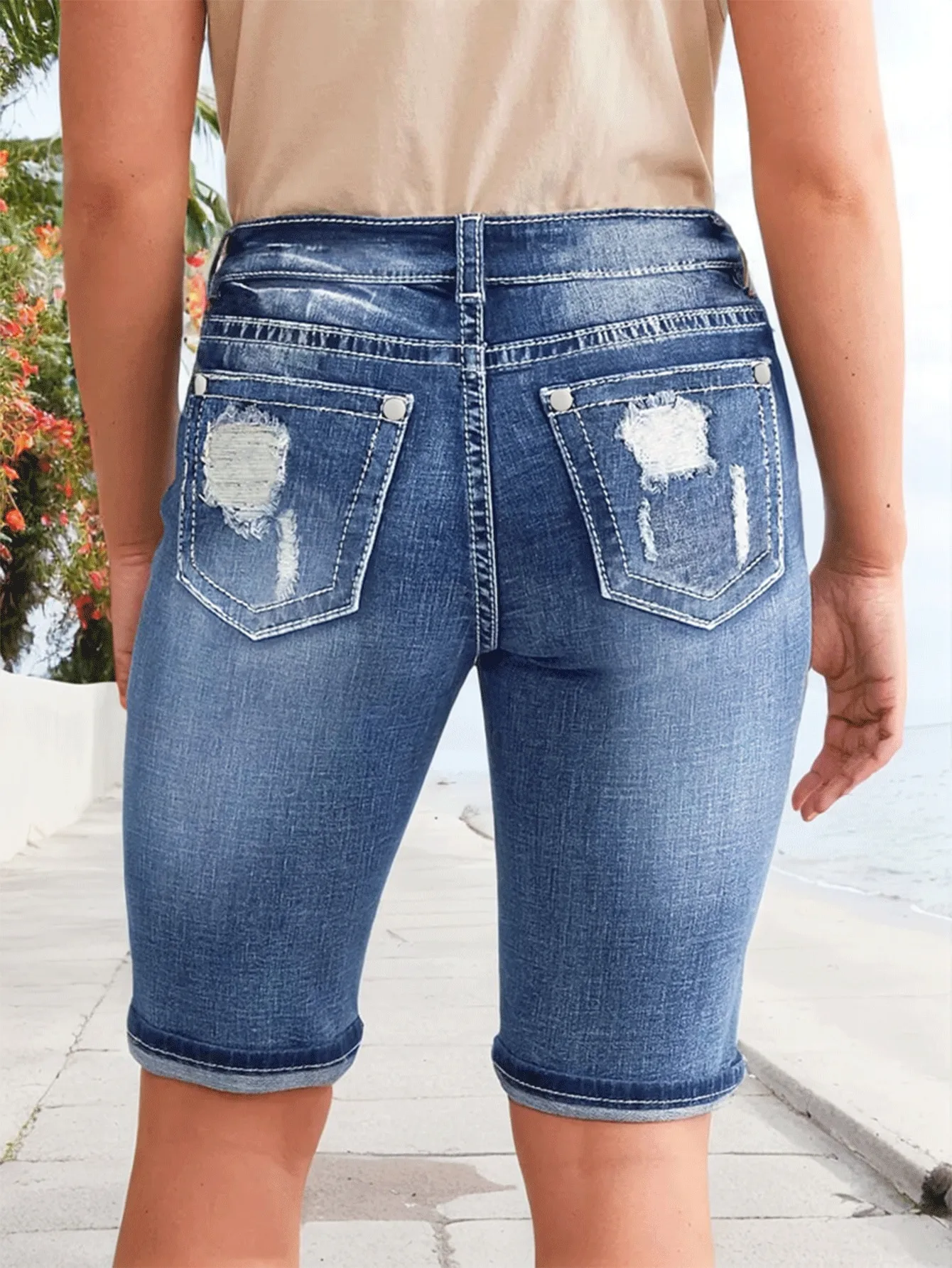 Fashionable Distressed Denim Shorts for Women 40+ | New Arrival High Cost-Performance Jeans - Image 4
